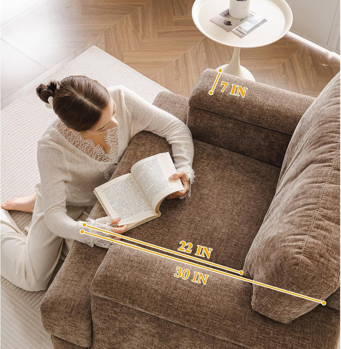 Oversized Brown Armchair With Armrest Organizer Cushion