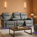 Power Recliner Sofa Set with LED Lights,Leather Living Room Furniture Set with USB Port/Storage Console/Cup Holders,Reclining Sofa Set for House/Home Theater(2 Pieces，Grey)