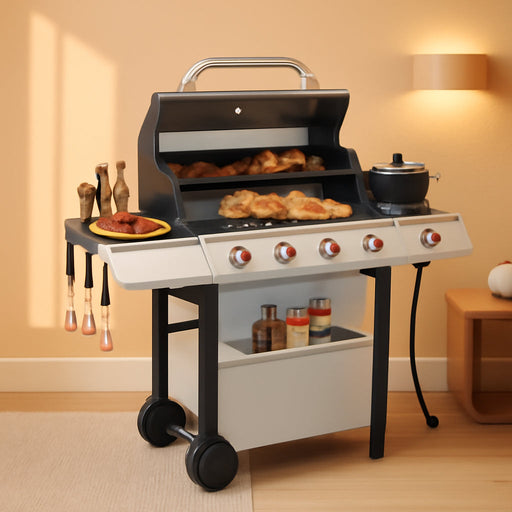Gas and Charcoal Grill Combo with Side Burner, 4-Burner Propane Grill and Griddle Combo with Porcelain-Enameled Cast Iron Grates & Double-Wall Insulated Lid, 49,000 BTU Outdoor BBQ Grill