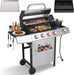 Gas and Charcoal Grill Combo with Side Burner, 4-Burner Propane Grill and Griddle Combo with Porcelain-Enameled Cast Iron Grates & Double-Wall Insulated Lid, 49,000 BTU Outdoor BBQ Grill