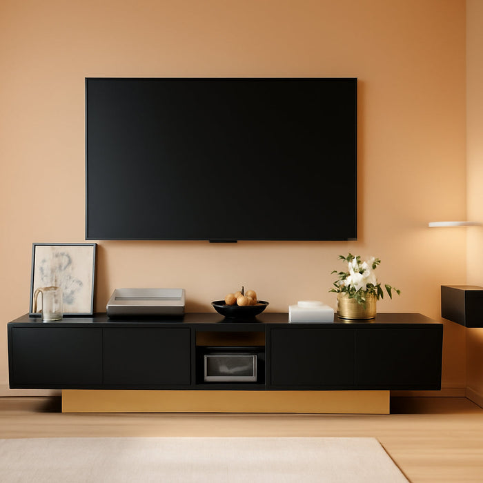 Extendable Entertainment Center 63 to 89 Inches, Modern TV Stand with 2 Door Cabinets and Open Shelf, Adjustable Length TV Console for Living Room, Black