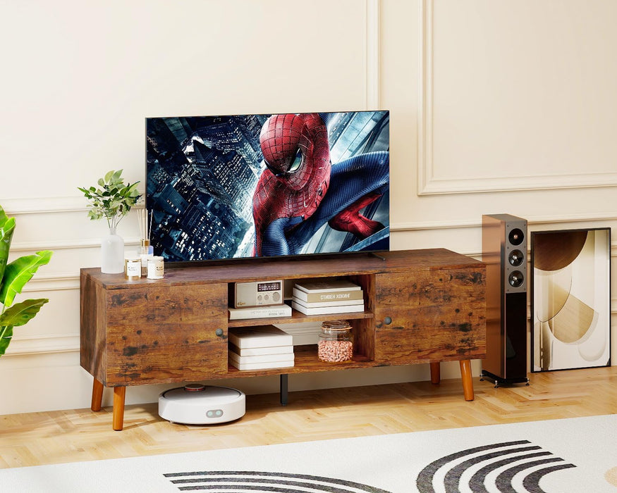 TV Stand for 55 60 Inch Tvs,Entertainment Center with 2 Storage Cabinets and Open Shelves, Modern Media Console Table for Living Room, Bedroom, Home Office,Brown