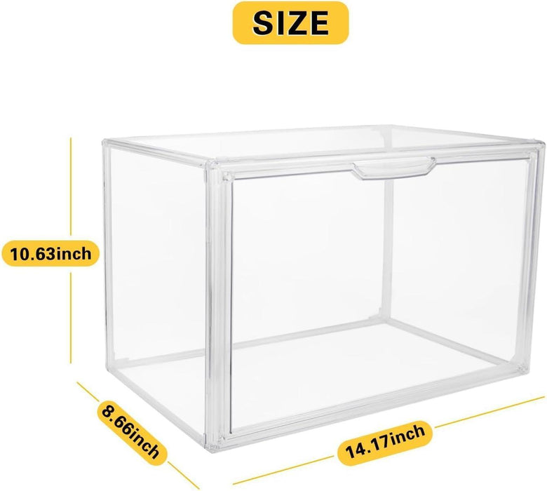 Clear Stackable Plastic Storage Bins with Magnetic Lid, Dustproof Book & Cosmetic Display Cases, Large Figures Collectibles Showcase, Shoe Box, Protection Organizer (L, Count, 3)