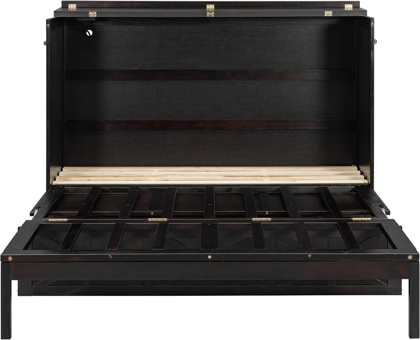 Brushed Espresso Queen Murphy Cabinet Bed USBPorts