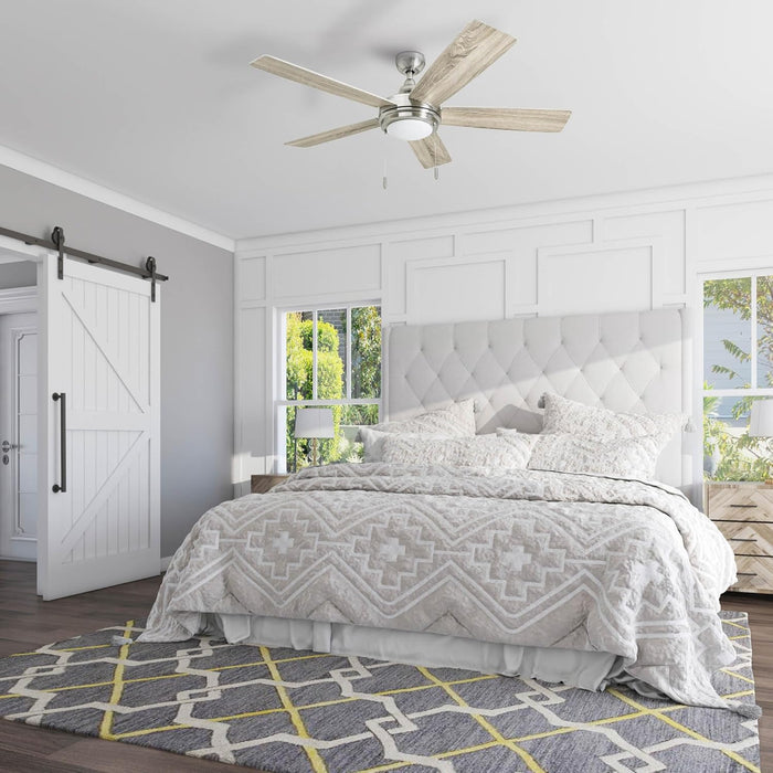Ceiling Fans Ventnor, 52 Inch Modern Farmhouse Indoor LED Ceiling Fan with Light, Pull Chain, Three Mounting Options, Dual Finish Blades, Reversible Motor - 50606-01 (Brushed Nickel)