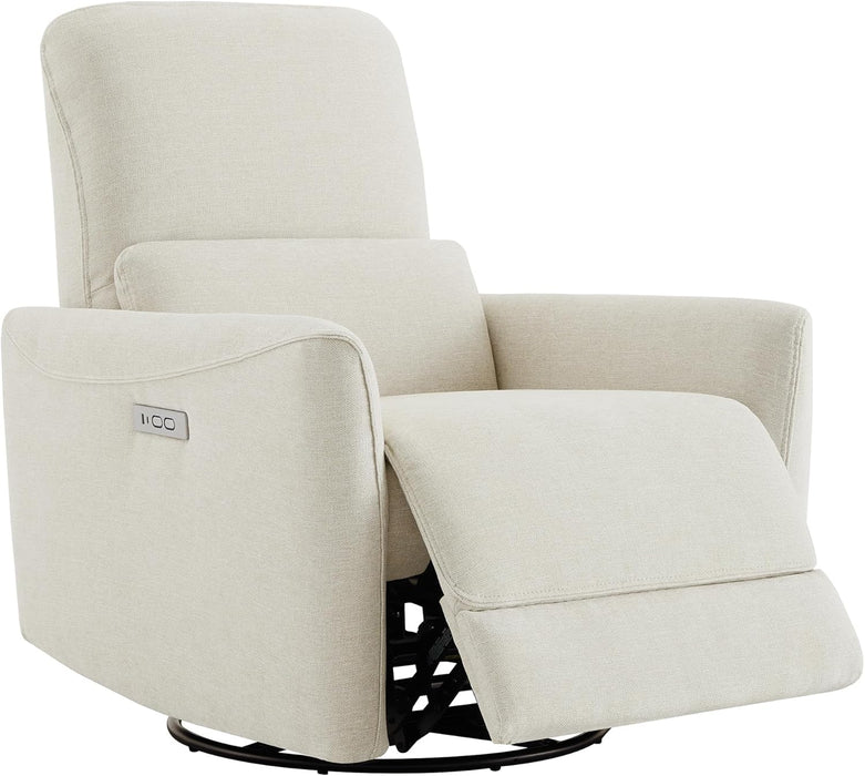 Power Recliner Chair Swivel Glider, FSC Certified Upholstered Living Room Nursery Reclining Sofa Chair with Lumbar Support, Linen