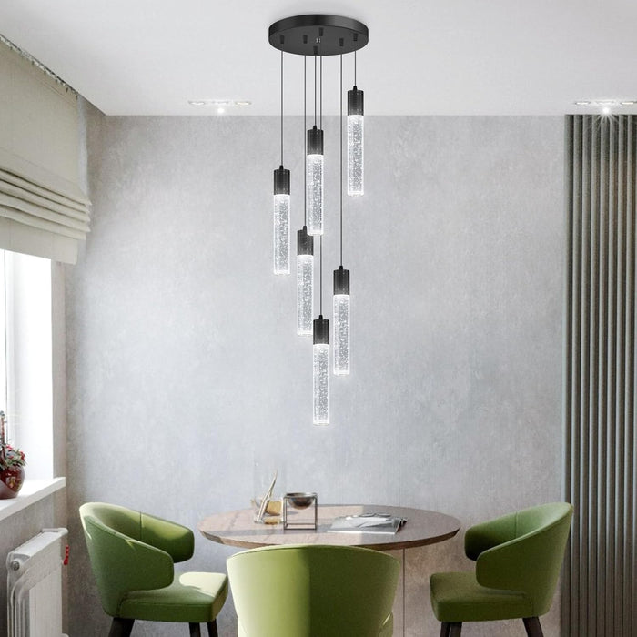 Crystal Pendant Lighting Black 6000K Ceiling Fixture