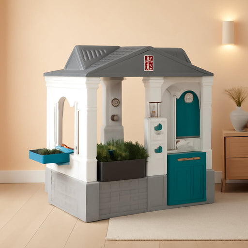 Neat & Tidy Cottage Kids Playhouse, Indoor/Outdoor Playset, Interactive Play with Sounds, Made of Durable Plastic, for Toddlers 1.5+ Years Old, Grey