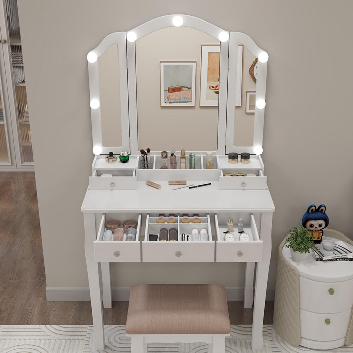 White Makeup Vanity Desk With Multicolored Lighting