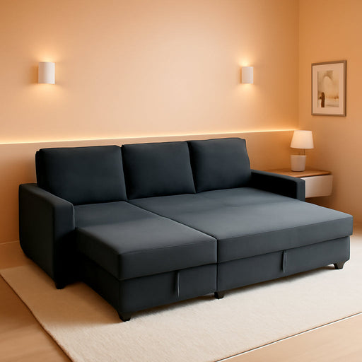 Pull Out Couch, Convertible Sleeper Sofa with Storage, Small L-Shaped Sofa Bed with Linen Fabric for Living Room, Apartment, Small Space, Dark Grey