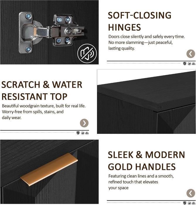 59" Black Sideboard Buffet Cabinet with Storage, Modern Credenza