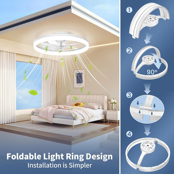 Ceiling Fans with Lights and Remote, 20" Foldable Modern Low Profile Ceiling Fan with Light, Stepless Color Temperature Change and 6 Speeds for Bedroom, Kids Room and Living Room (White)