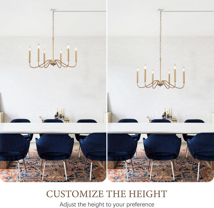 Six Light Gold Plated Chandelier IndustrialFarmhouseStyle