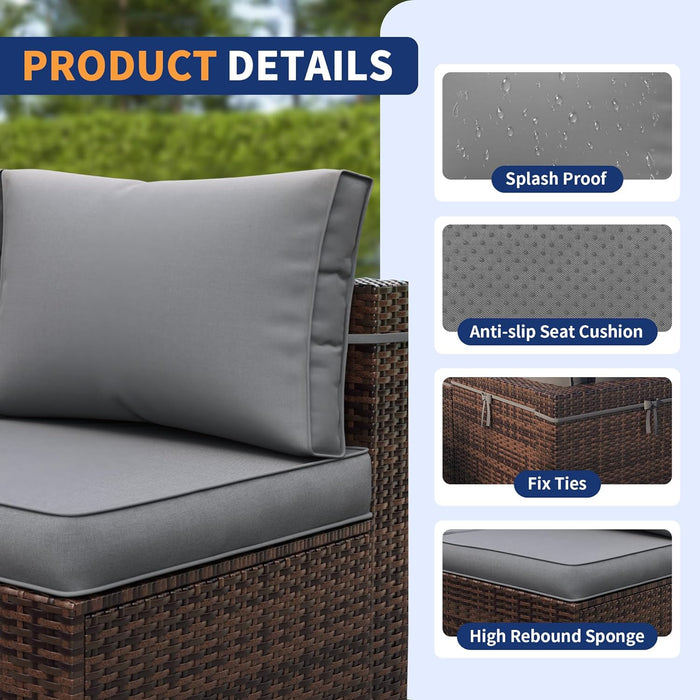 Patio Furniture Set, 7-Piece Outdoor Sectional with Waterproof Cover, All-Weather Wicker Patio Conversation Sets for Backyard (Brown with Grey Cushion)