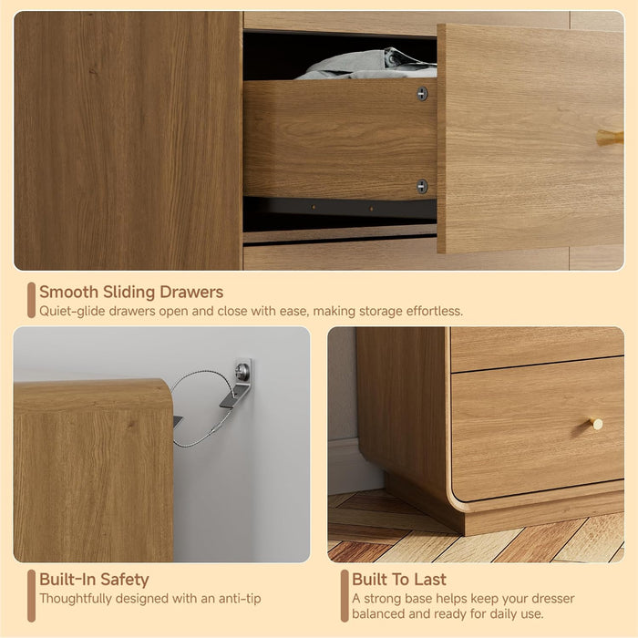 Modern 6 Drawers Dresser for Bedroom, 43.3" Tall Dresser-Brown