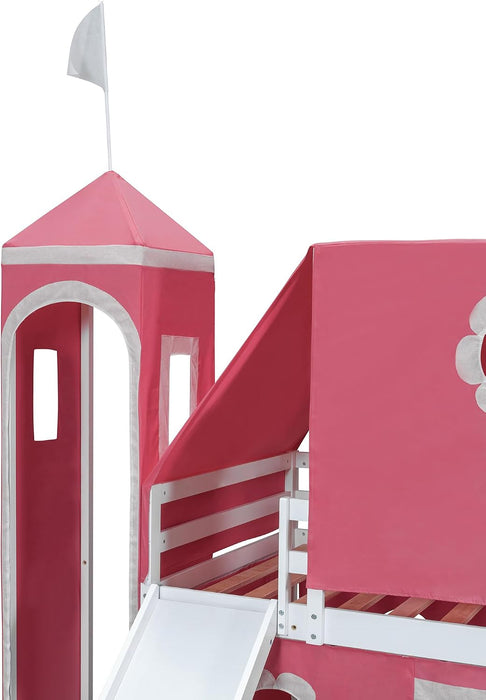 Pink Twin Loft Bed With Slide Integratedguardrails