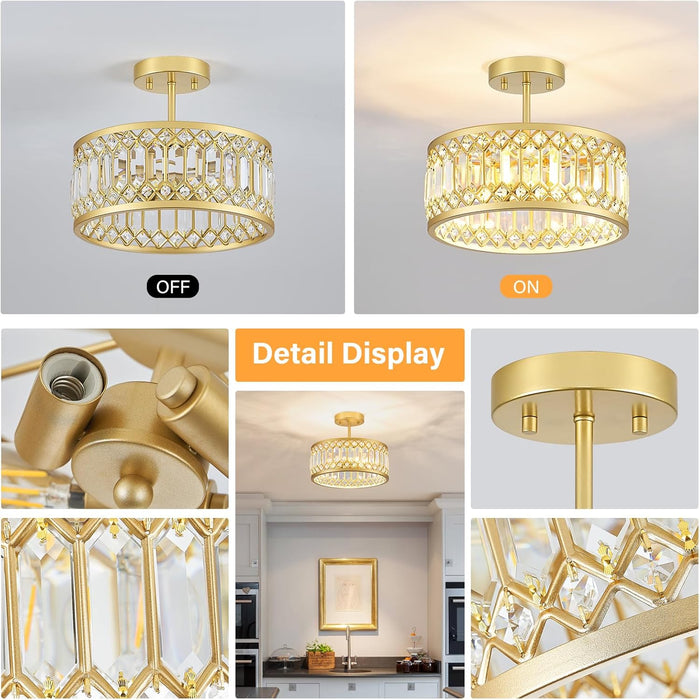 Crystal Ceiling Light 12Inch Gold Chandelier Fixture