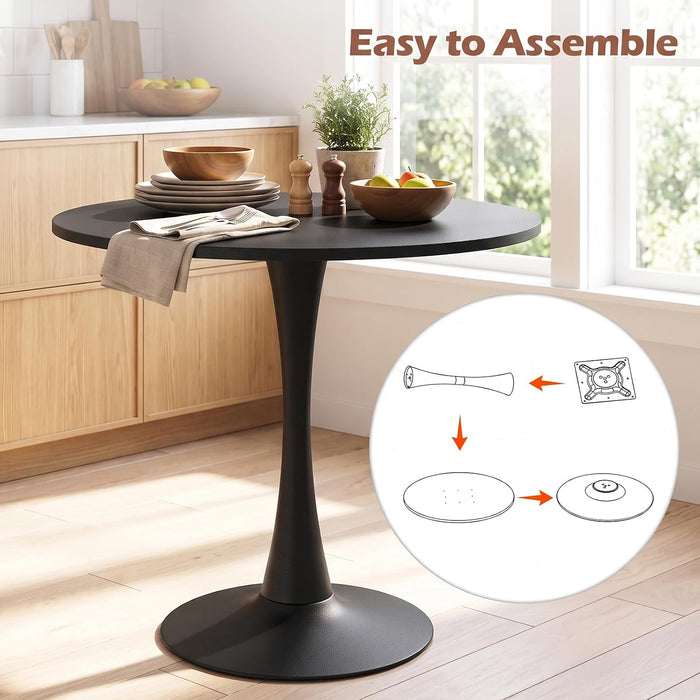Black round Dining Table, 32" Modern Tulip Kitchen Table W/ 0.9” Thickened Tabletop & Sturdy Metal Pedestal, Mid-Century Leisure Table for Small Places, Dining Room, Living Room, Cafe