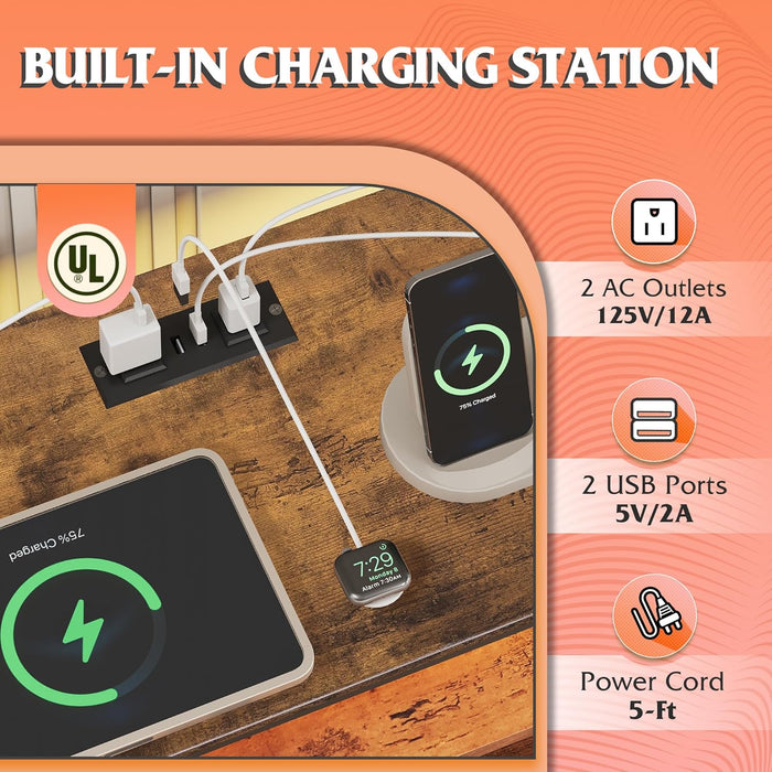 12 Drawer Dresser for Bedroom, Dresser TV Stand for 65, 70, 75 Inch TV with Led Lights & Charging Station, Wide Chest of Drawers with Open Shelves, Fabric Dressers for Living Room, Rustic Brown