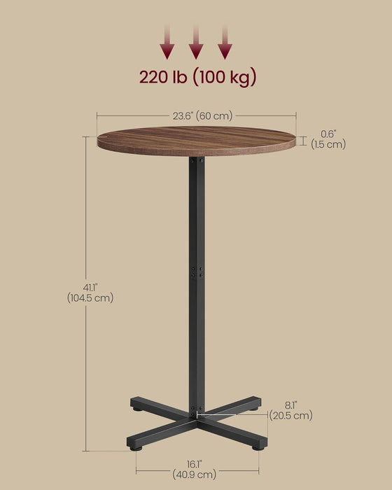 round Cocktail Table, Set of 2, High Top Bar Pub Table with Metal Frame and Cross Base, for 2-3 People, Modern, Easy to Assemble, 23.6 X 41.1 Inches, Natural Walnut ULBT362K01