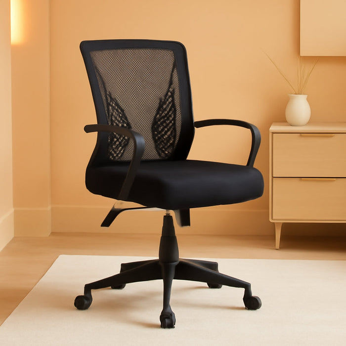 Office Chair Mid Back Swivel Lumbar Support Desk Chair, Computer Ergonomic Mesh Chair with Armrest (Black)