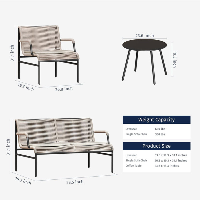 4 Piece Patio Furniture Set, Outdoor Furniture with PE Wicker Rattan Chairs and Coffee Table, Modern Patio Conversation Set with Soft Pad for Garden, Backyard and Porch, Apricot