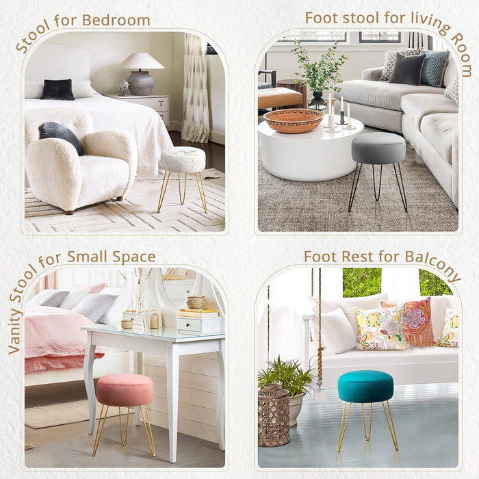 Vanity Stool, Gold Vanity Stools for Makeup Room, round Ottoman Foot Stool, Velvet Footrest Vanity Chair for Bathroom Vanity, Bedroom, Living Room, Entryway, Offices