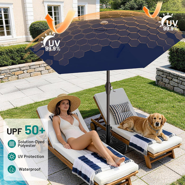 7.5FT Patio Umbrella Table Market Umbrella with 6 Sturdy Ribs, Button Tilt/Crank Heavy-Duty round Outdoor Umbrellas for Garden, Deck, Backyard,And Pool, Navy