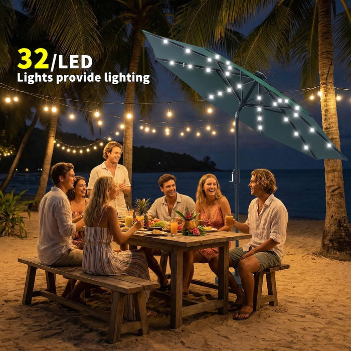 9FT Solar Patio Umbrella with 32 LED Lights with Bag