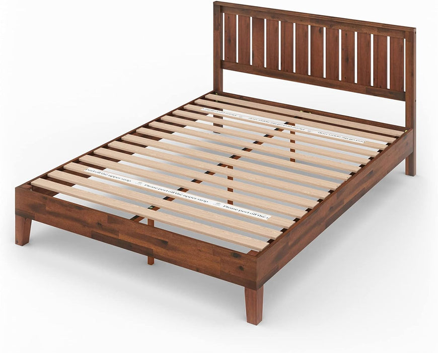 Vivek Deluxe Wood Platform Bed Frame with Headboard, Wood Slat Support, No Box Spring Needed, Easy Assembly, Queen