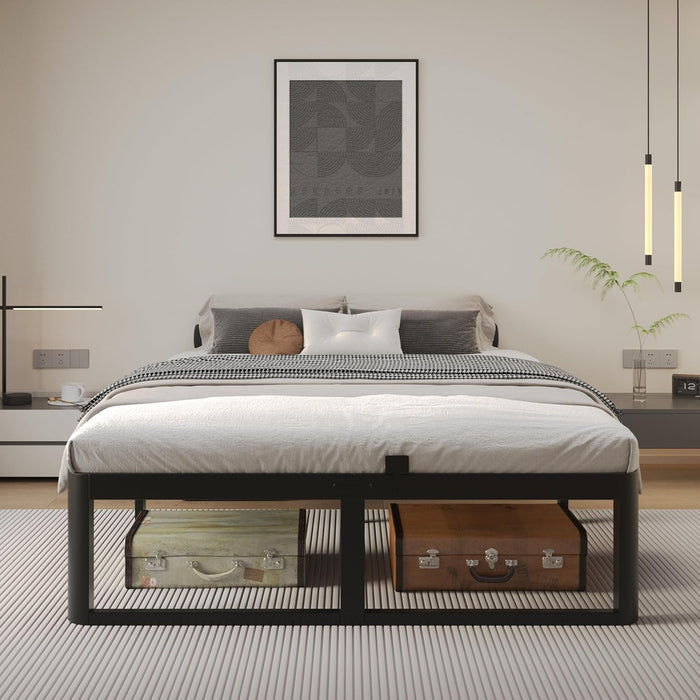 Queen Bed Frame, 14 in Reinforced Heavy Duty Metal Platform Bed, Black