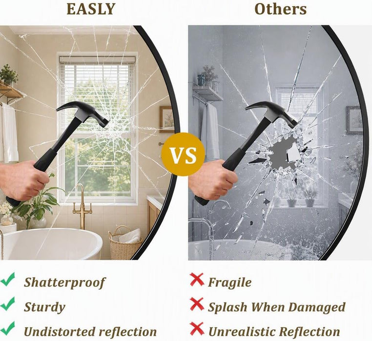 40 Inch round Mirror, Black Metal Frame Wall Mirror for Bathroom