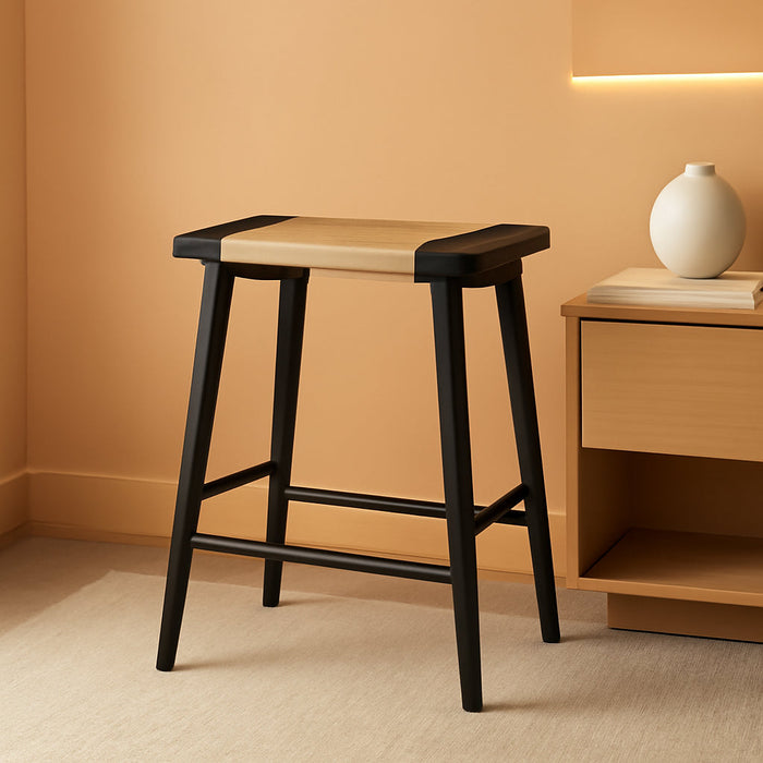 Thor Wicker Premium Solid Wood Counter Stool 24", Backless Counter Height Seating with Hand-Knitted Rope, Eco-Friendly Modern Design (Midnight Charcoal)