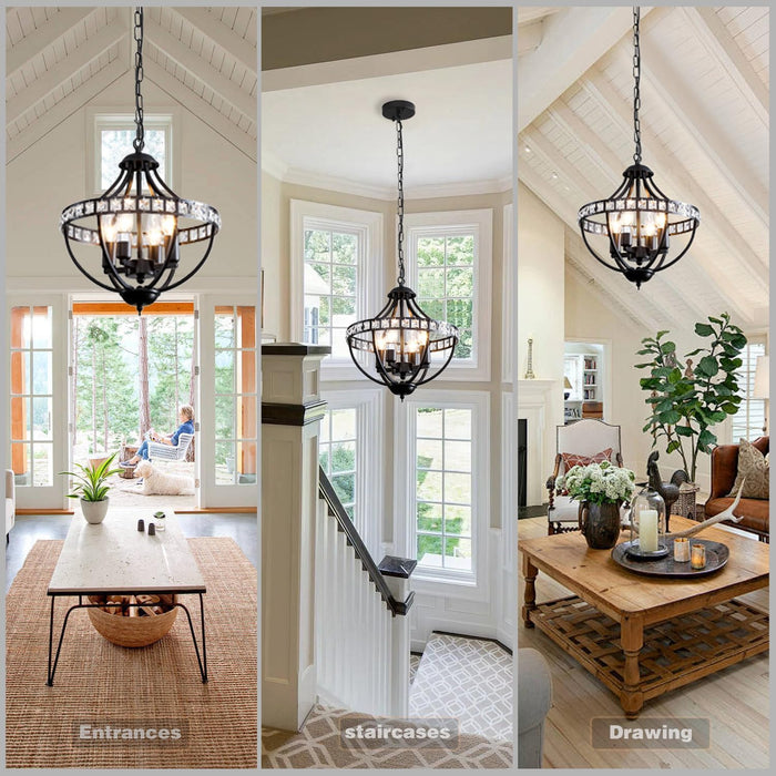 Black Crystal Chandelier 4 Light Pendant Farmhouse