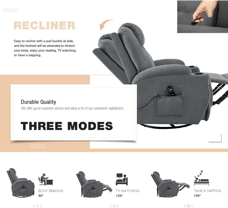 Rocking Recliner Chair with Massage & USB