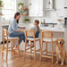Rattan Bar Stools Set of 3, Upholstered Farmhouse Barstools with Woven Back, Boho Wood Kitchen Island Chairs, Comfy Counter Height Bar Chairs for Pub/Home Bar, Cream Faux Fur
