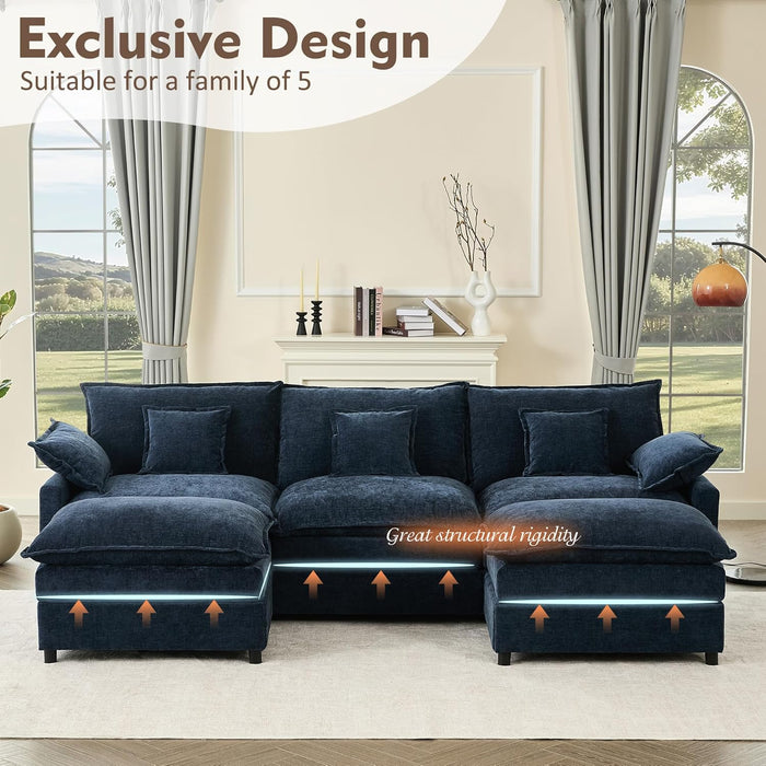 Navy Chenille Luxe 108-Inch-Long U Shaped Sectional