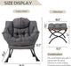 Dark Grey Velveteen Upholstered Ottoman Lounge Chair