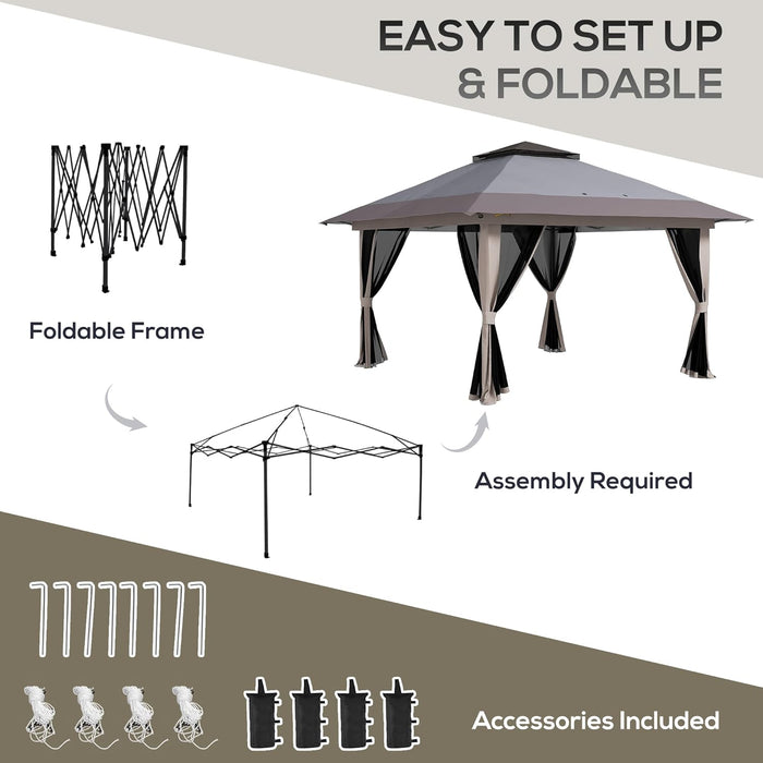 13' X 13' Pop up Gazebo with Netting, UPF 50+ Instant Canopy Tent Shelter with Water/Sand Bags, Wheeled Carry Bag, for Outdoor, Garden, Parties, Light Gray