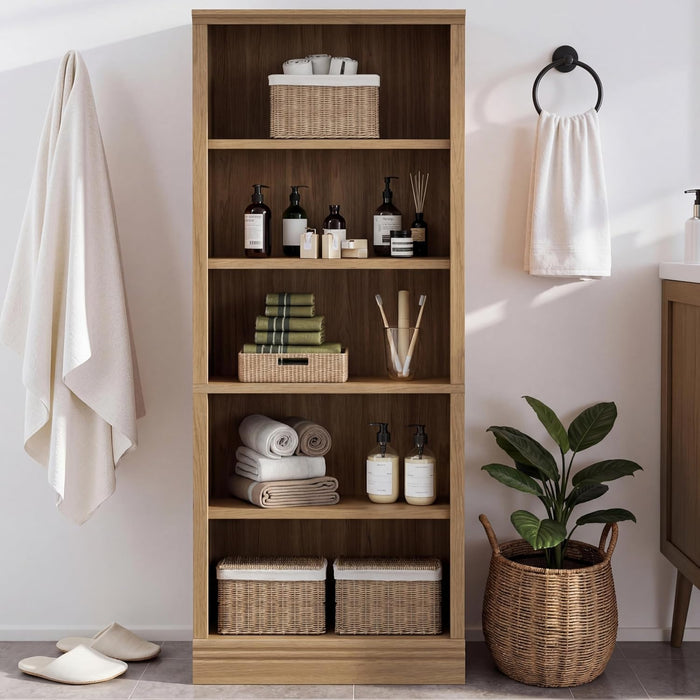 Oak 72.5-Inch Tall Bookshelf With Adjustable Shelves