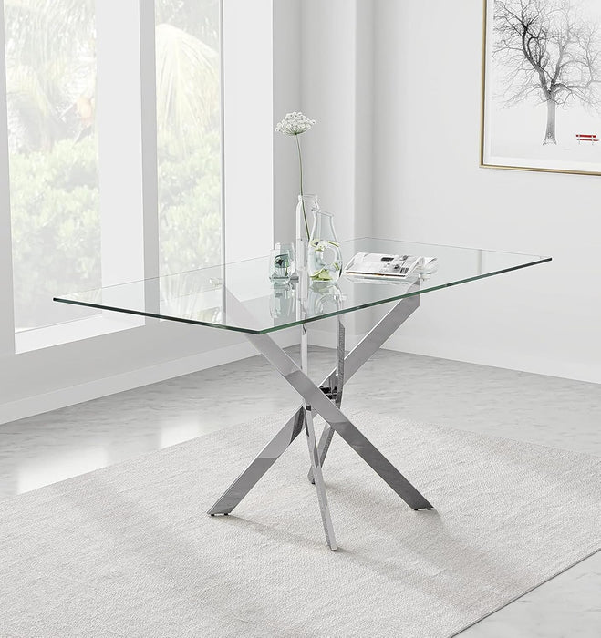 Tempered Glass Dining Table with Chromed Legs, 47In Rectangular Kitchen Table for Kitchen Dining Room Home Office (47.24 * 27.55, White/Silver)