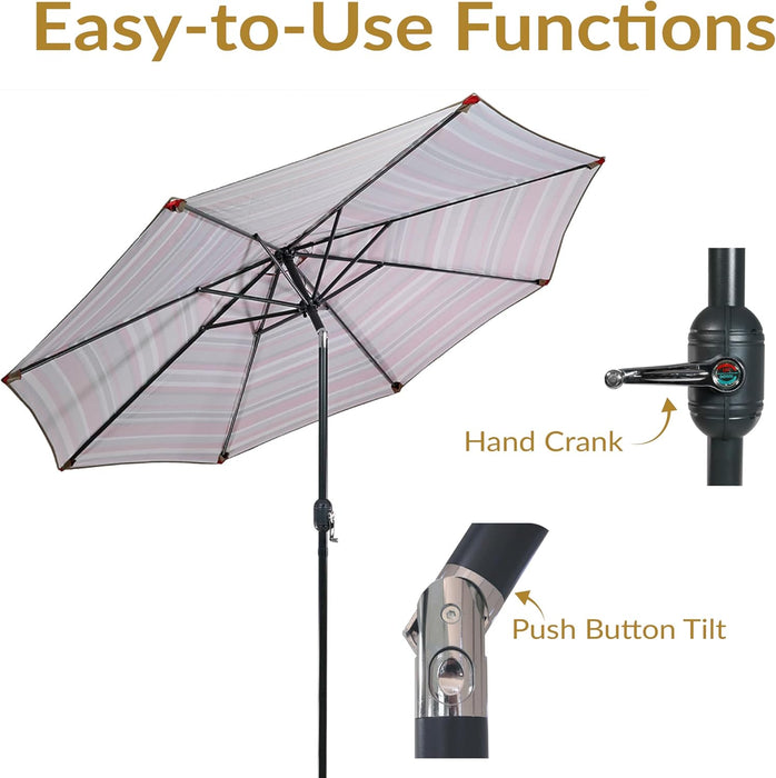 Sunnydaze Outdoor Patio Umbrella - Polyester Table Market Umbrella with Push-Button Tilt and Crank - 8 Sturdy Ribs - Awning Stripe - 9Ft