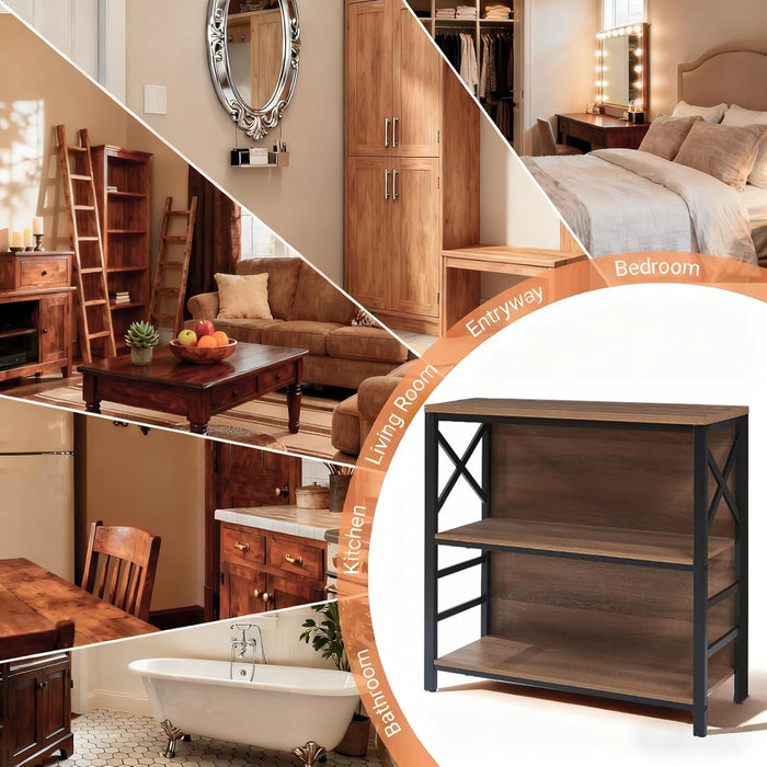 Brown IndustrialGrade 3 Tier Bookcase With Backboard