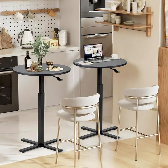 Bar Table,Round Dining Table with Height Adjustment,23.8-Inch Top, 41 Inch Adjustable Range, Comes with 4 Wheels, Ideal for Small Bar & Café(Rustic Brown), Set of 1 (Black)
