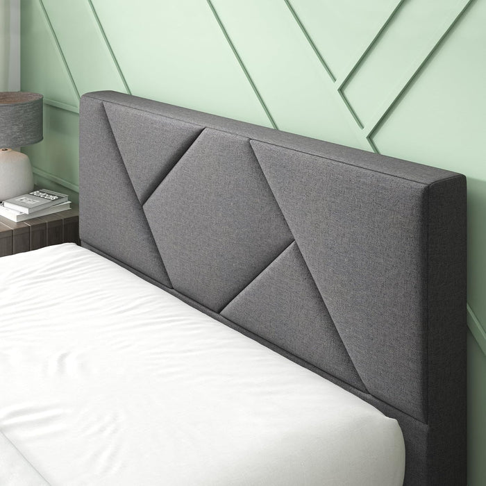 Judy Upholstered Platform Bed Frame, Mattress Foundation, Wood Slat Support, No Box Spring Needed, Eco Friendly Wonderbox (TM), Easy Assembly, Dark Grey, King