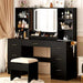 47" Large Vanity Desk with Mirror and Lights, LED Black Vanity Set with Stool and Power Outlet, Lighted Make up Vanity Desk