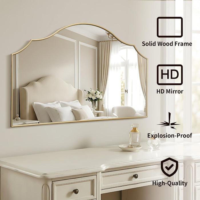 Gold Scalloped Wall Mirror: 47"X31" Large Wooden Fireplace Mirror