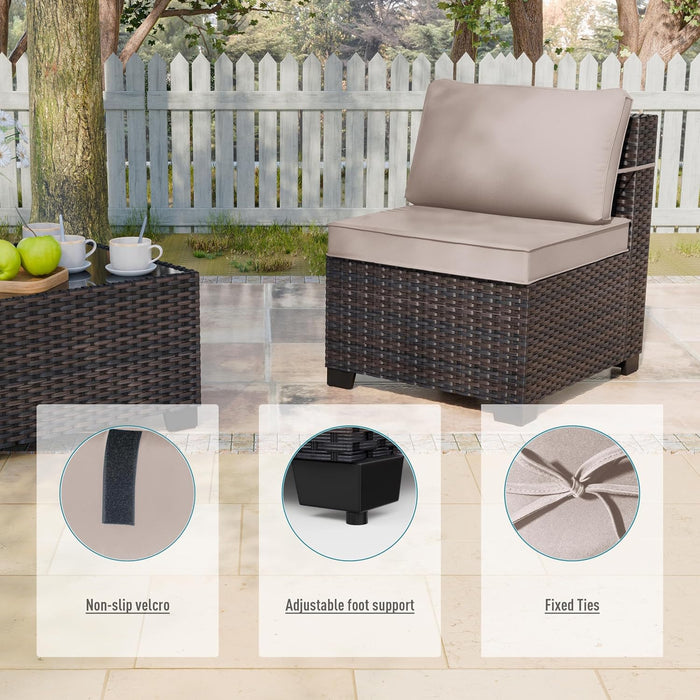 5 Pieces Patio Furniture Set Wicker Patio Conversation Set, Outdoor Sectional Furniture W/Coffee Table & Washable Seat Cushions-Sand