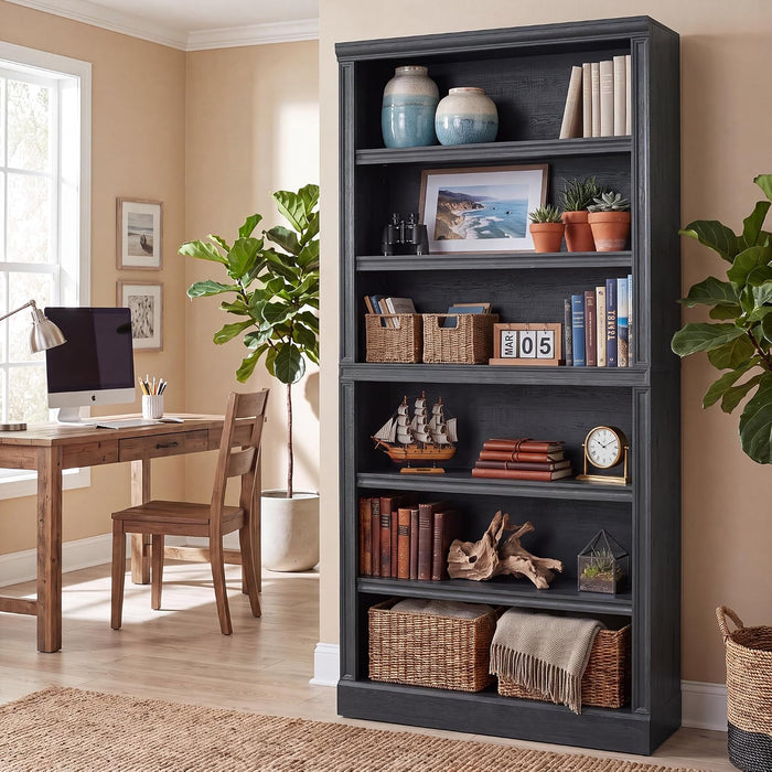 75.2" Tall Black Bookshelf, 6 Tier Large Bookcase W/Storage | Wooden Bookcase with Adjustable Shelves,6 Shelf Open Shelves, Floor Standing Display Storage Shelves for Living Room, Library