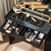 Fluted Makeup Vanity Desk with Mirror and Lights, 43.5'' Blue Vanity Table with Glass Top and Power Outlet, Make up Vanity with 6 Drawers and Adjustable Shelves for Bedroom
